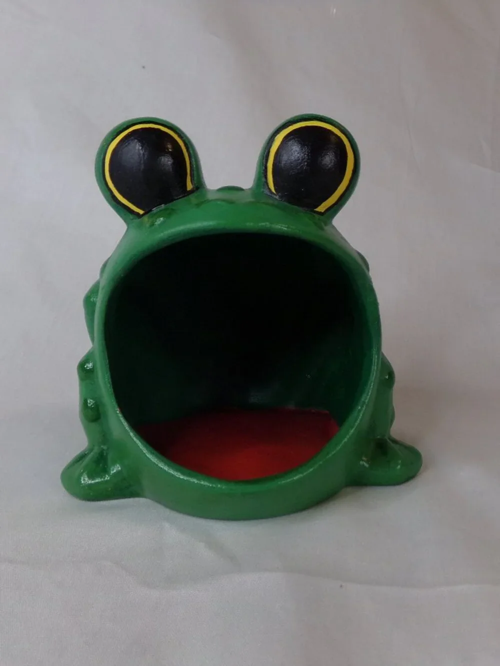 Vintage Ceramic Frog Scrub Scrubby Kitchen Sponge Holder Green Wide Mouth Open